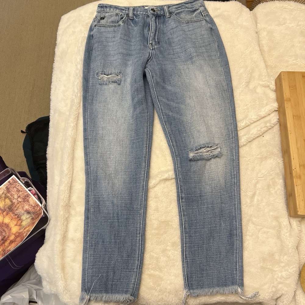 Vici Jeans Womens 5 26 Blue Lt Wash High Rise Tapered Leg Distress Kancan